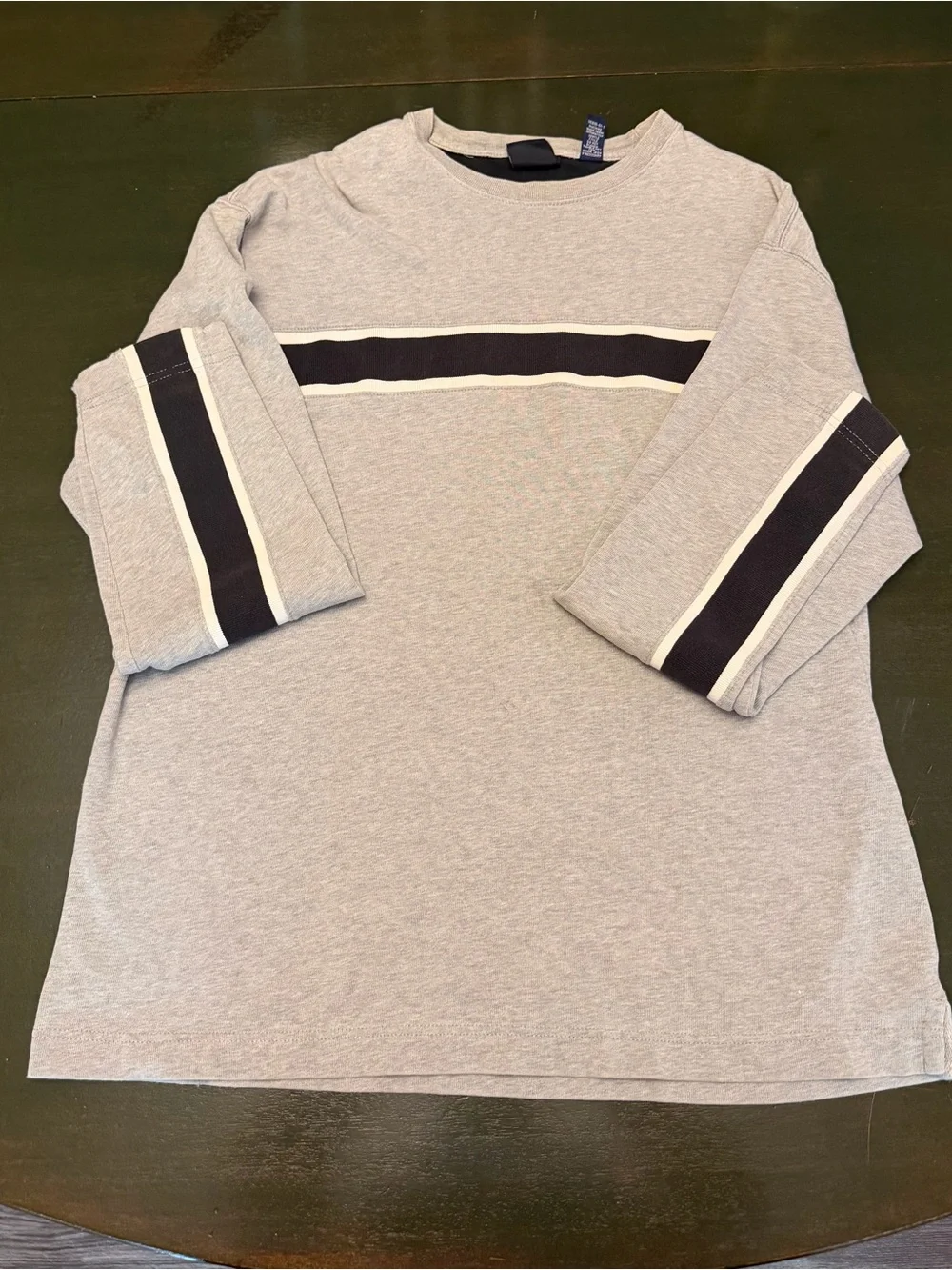 GAP Light Gray Long Sleeve Tee with Navy & Cream Stripes